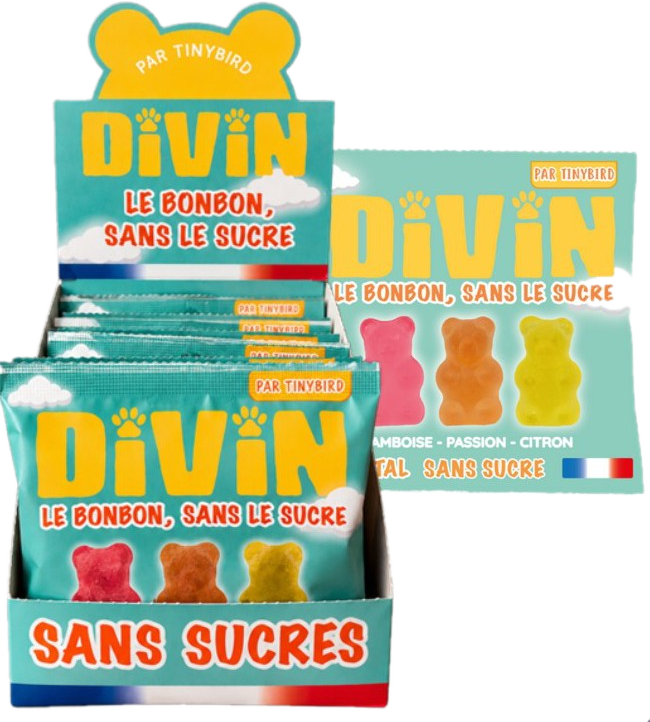 Présentoir DIVIN Oursons sans sucres, 30 sachets de 50 g