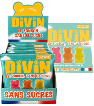 Bonbons DIVIN Oursons sans sucres, sachet 50 g – présentoir de 30
