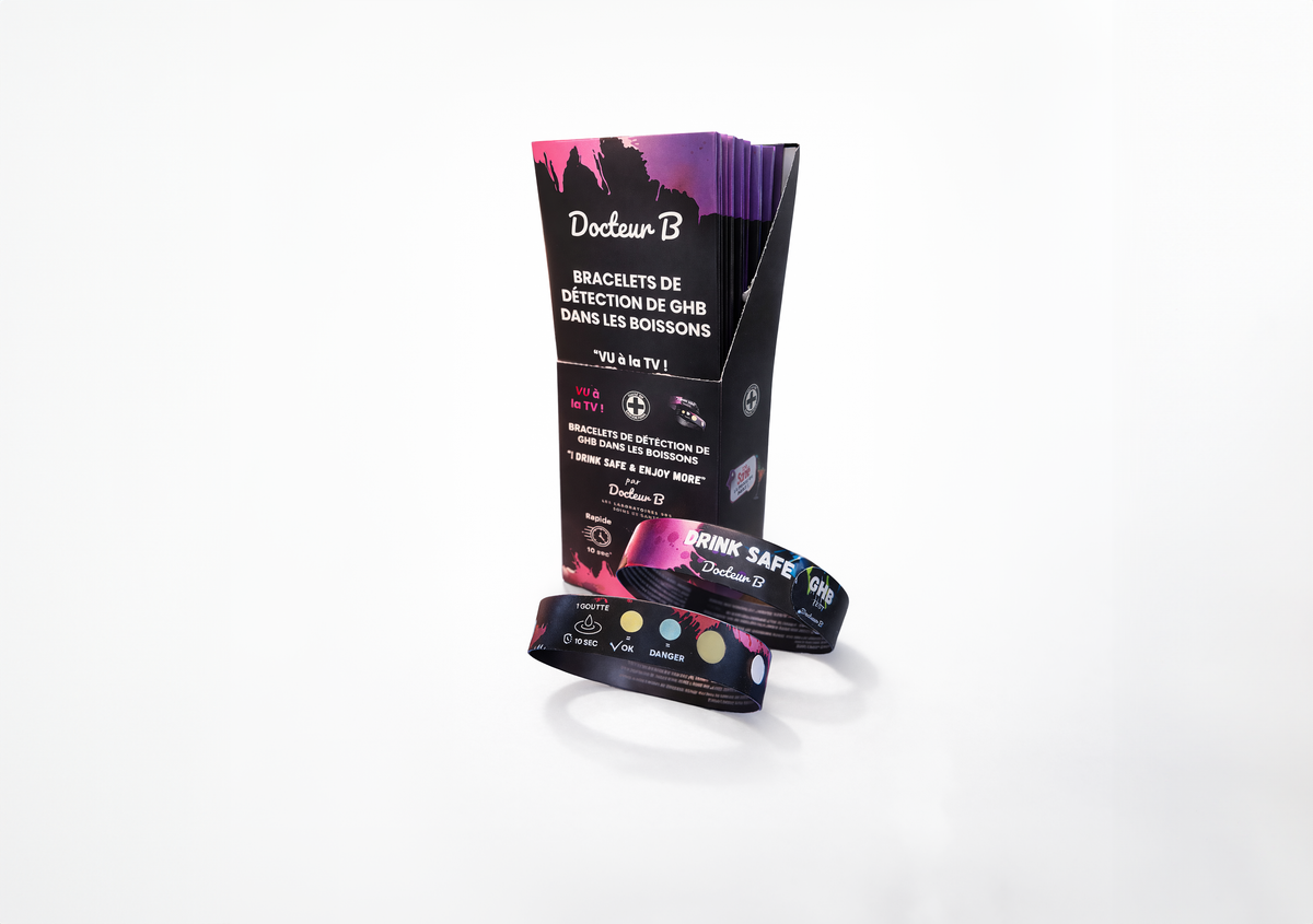 Bracelet de détection de GHB dans les boissons "I Drink Safe" – Docteur B