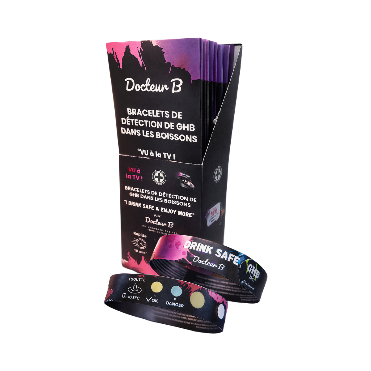 Bracelet de détection de GHB dans les boissons "I Drink Safe" – Docteur B
