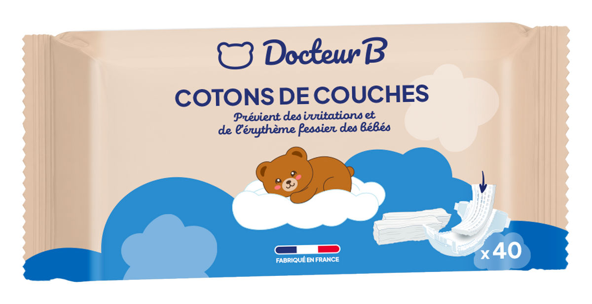 Cotons de couche x40 Docteur B - Fabriqué en France