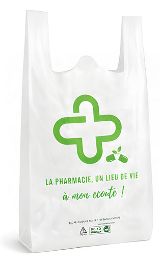 Sac bretelle en plastique 50 microns taille XXL réutilisable — carton de 250 (0,15 € l'unité)
