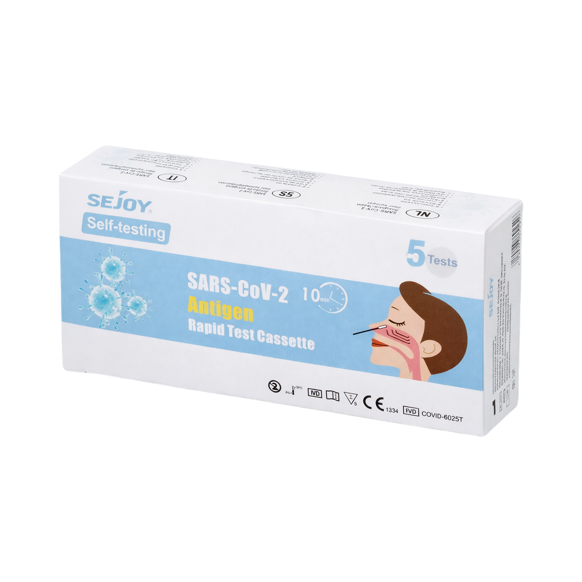 Boîte Sejoy de 5 tests rapides antigéniques SARS-CoV-2 en cassette, prélèvement nasal