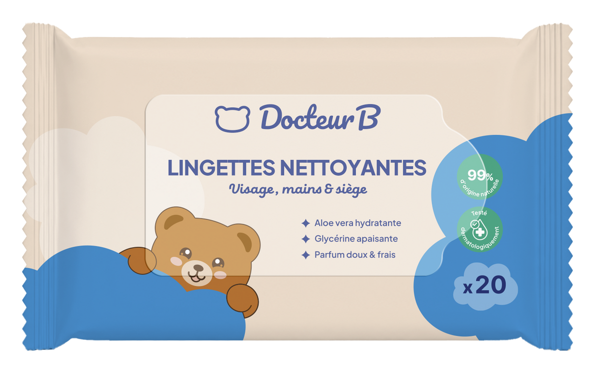 Lingettes nettoyantes bébé x20 Docteur B - format pocket